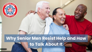 senior men home care -- a Thrive USA care coach building trust with a senior man at home