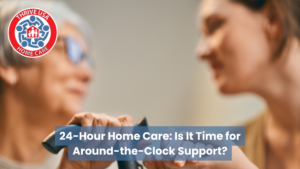 24-hour home care -- a Thrive USA care coach providing overnight support and safety monitoring for a senior at home